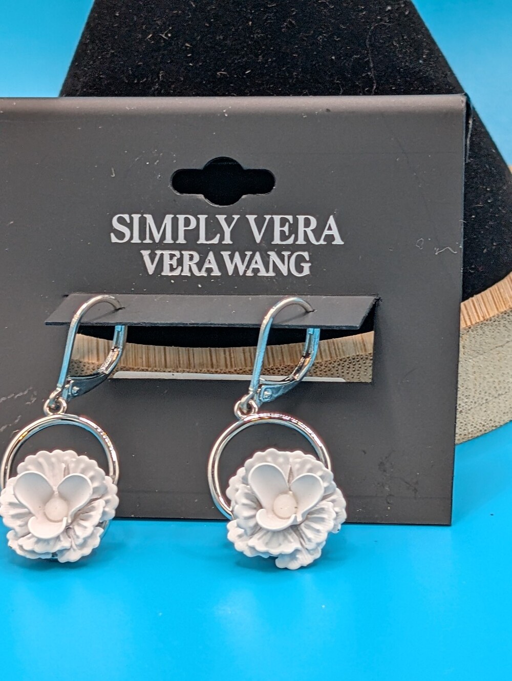Simply Vera Vera Wang Silver Hoop Earrings with White Floral Charms